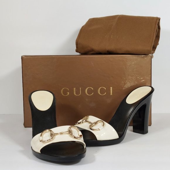 Gucci Shoes - Gucci Sand Pelle S. Gomma Vitello Vernice Soft Great White Horse Bit Slide Sz 37